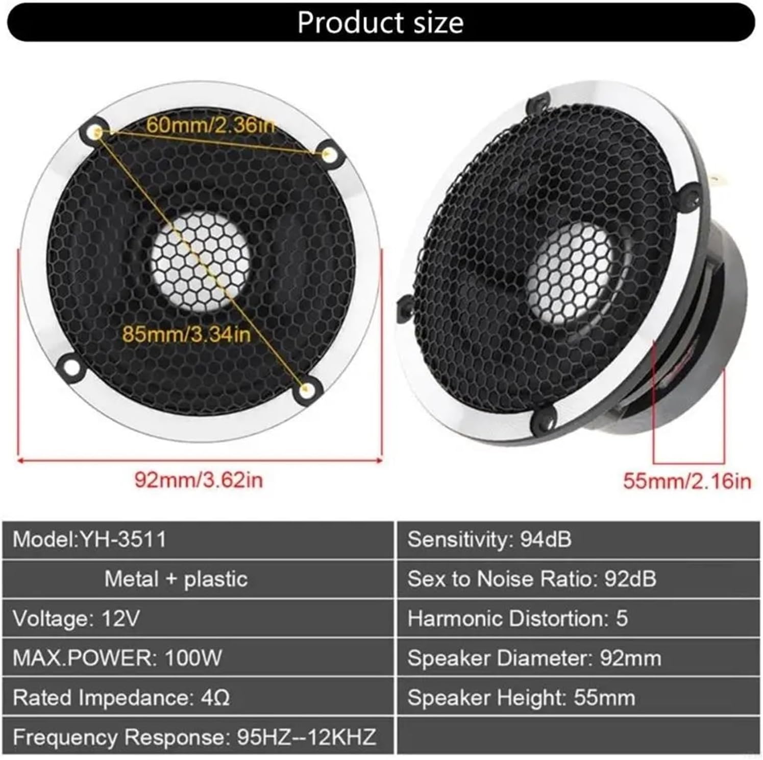 37MA Long Lasting Car Midrange Speakers Providing Excellent Sound Clear and Simple Integration Compatible with Music Enthusiasts
