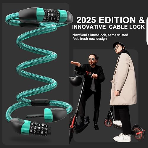 Miniatura 2 de Candado eléctrico para scooter, candado de bicicleta con combinación de 5 dígitos, cerraduras de cable doble de 0.44 pulgadas, seguridad de 3.44