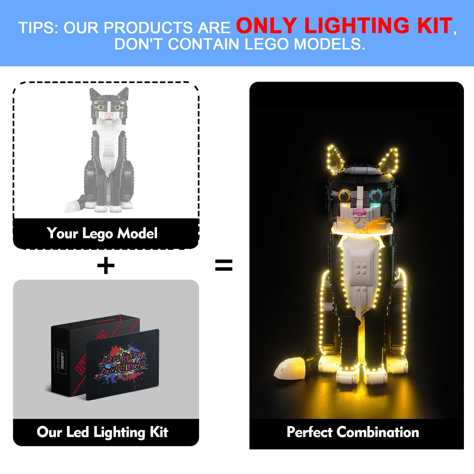 Light Kit for Lego Tuxedo Cat Lighting Set for Lego Ideas 21349 Tuxedo Cat Set - Not Include Models, Just Light Kit - Image 2