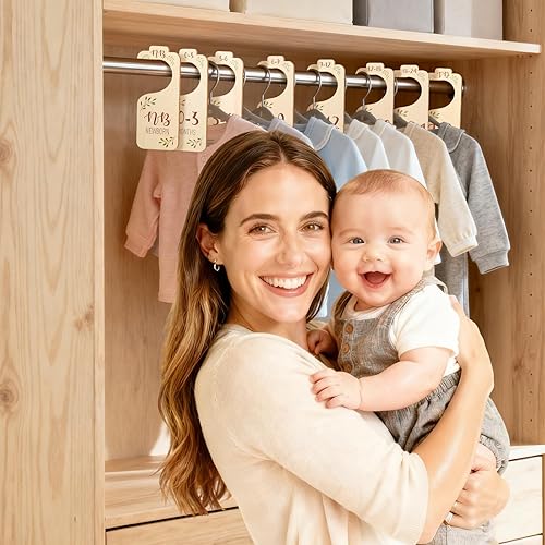 Miniatura 5 de Divisores de armario de bebé para organizador de ropa, juego de 8 divisores de tamaño de ropa de doble cara de recién nacido a niño, organizador de