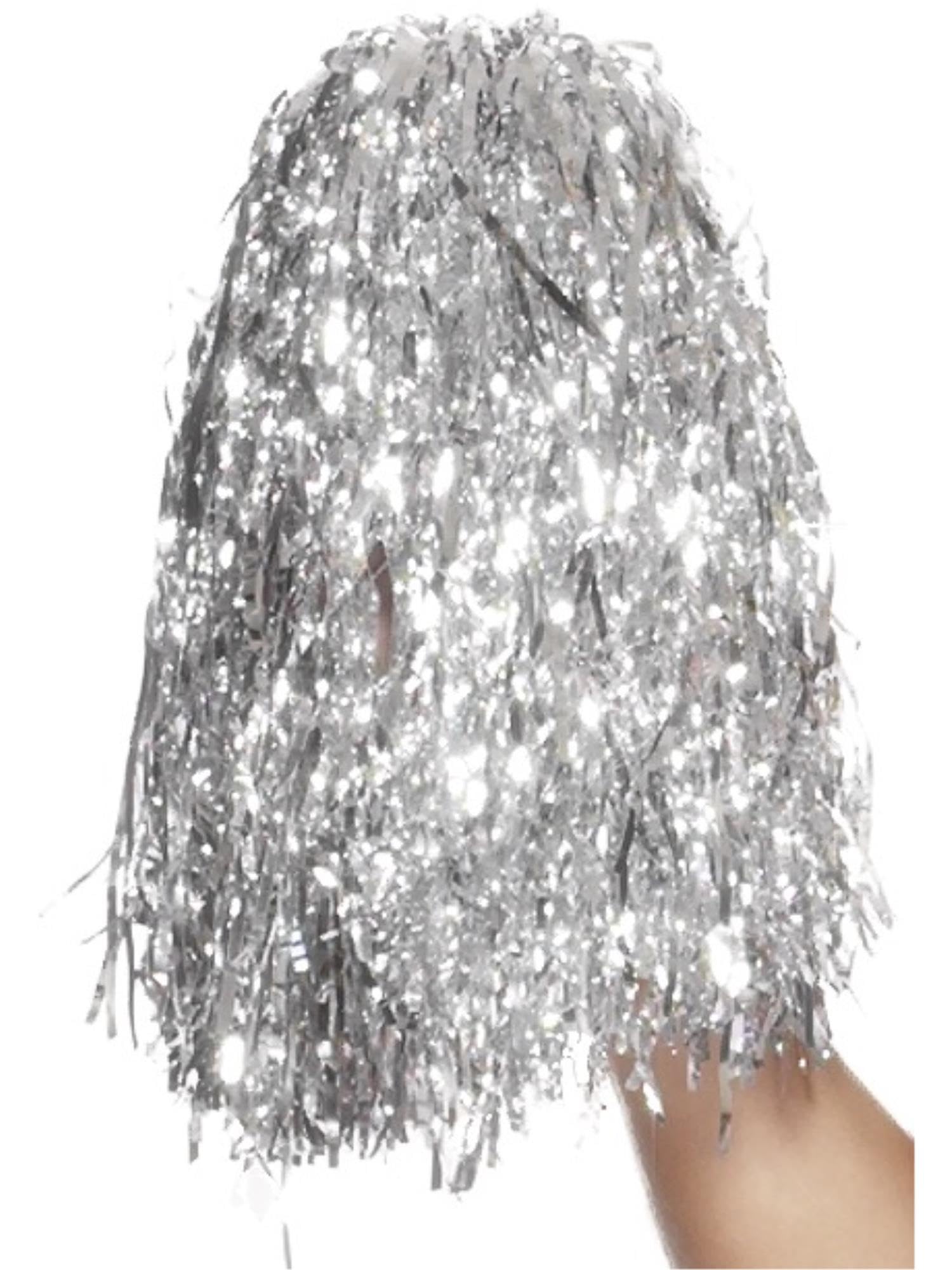 Smiffys Pom Poms Metallic, Silver Pair, Party & Carnival Fancy Dress, Funtime Dress Up Accessories Halloween