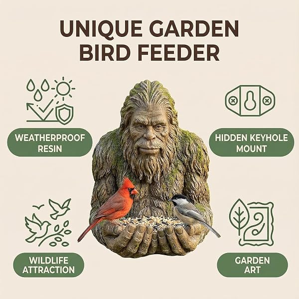 Handmade Fiber Bird Nesting Heart, Funny Hanging Bird Feeder with Wood Grain Texture & Hand Painted Details, Garden Sculpture Birdfeeder Yard Art Decoration - Tree Garden Hugger - Yard Art Statues - 2
