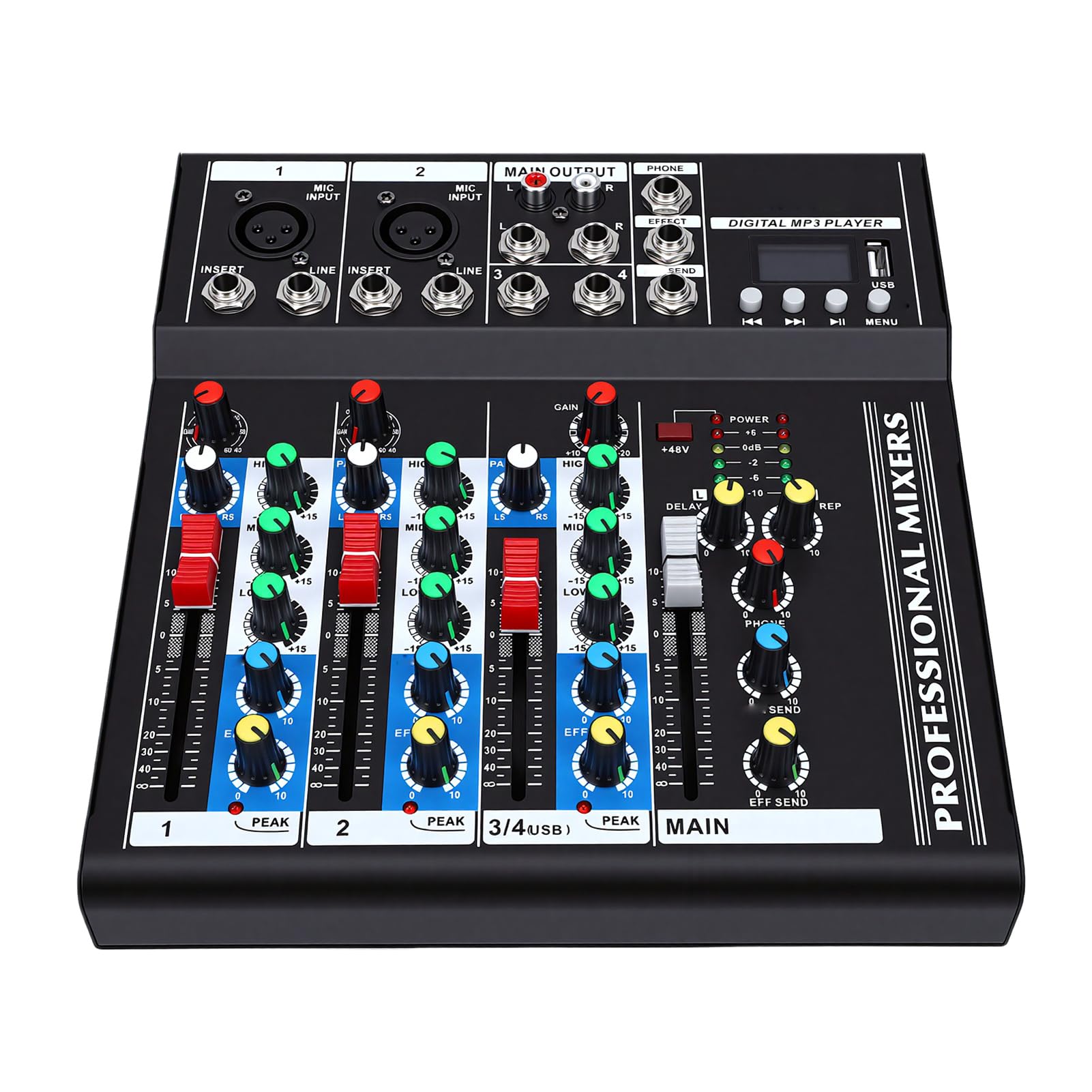 Keenso Mixer Audio, Scheda Audio Portatile in Acciaio Legato con Chip Bluetooth e DSP, Interfaccia USB a 5 con Alimentazione Phantom 48 V, per Registrazione in Studio Configurazione DJ Mobile