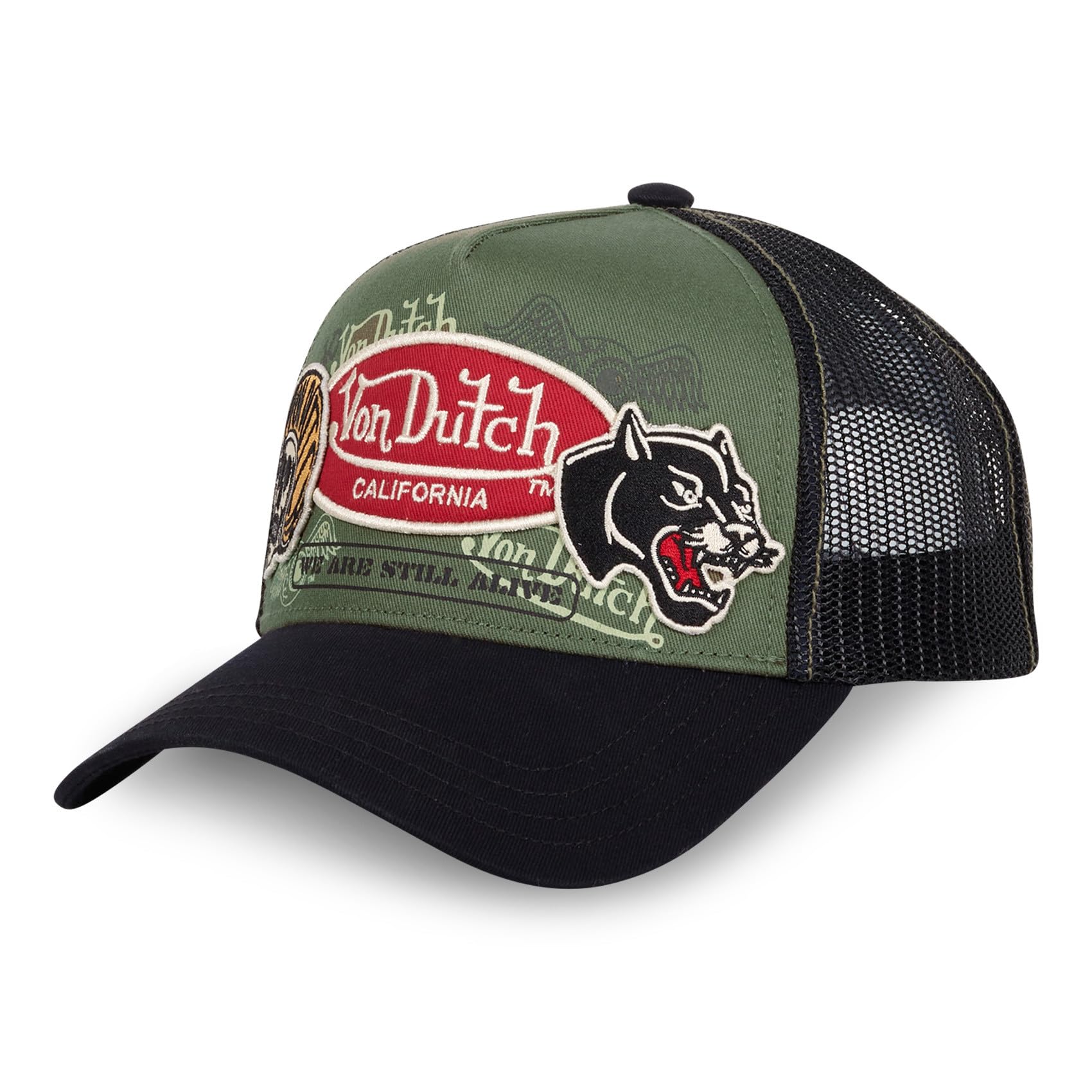 Von Dutch Men's & Women's Adjustable Cap, Trucker Patch Cap, Black / Khaki / Red, One Size