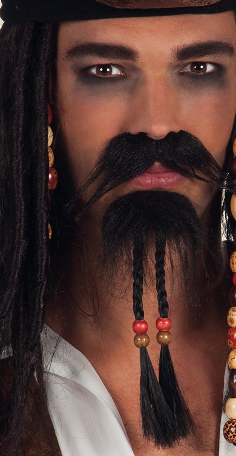 Boland Pirate Beard and Tache With Braids, Self Adhesive, Stick On Tash, Fake Moustache, Pirate Fancy Dress Accessory, Black (Black)