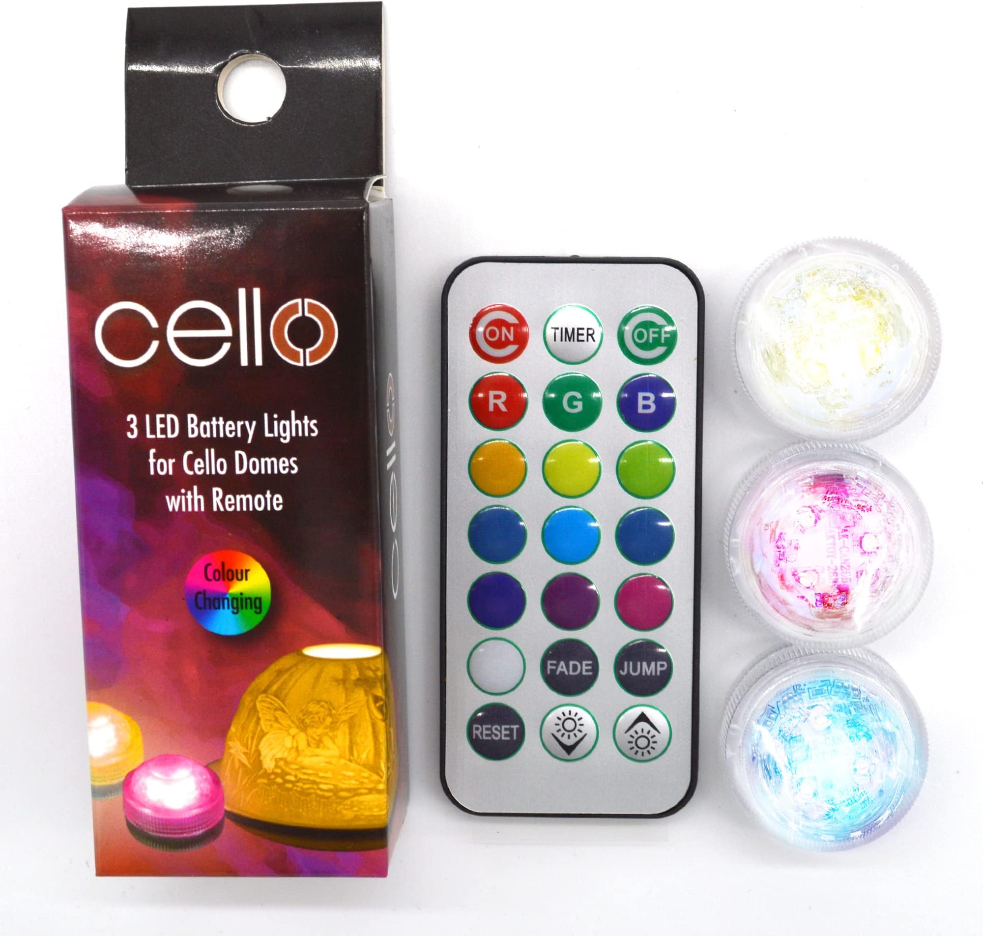 Cello Submersible LED Lights Set of 3 - Colour Changing & Remote, Battery Operated, Waterproof & Versatile LED Battery Tea Lights. 3 X Flameless Button LED Light Ideal for Tealight Holder Domes