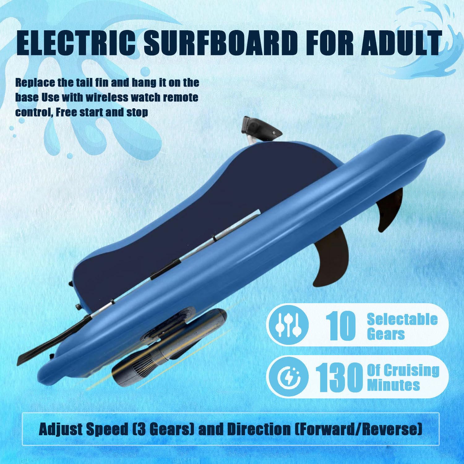 Jet Ski gonfiabile con scooter subacqueo, barca a motore elettrico telecomandata da 500 W, 10 velocità, velocità 3-7 km/h, durata 130 minuti, capacità 150 kg per piscina e oceano