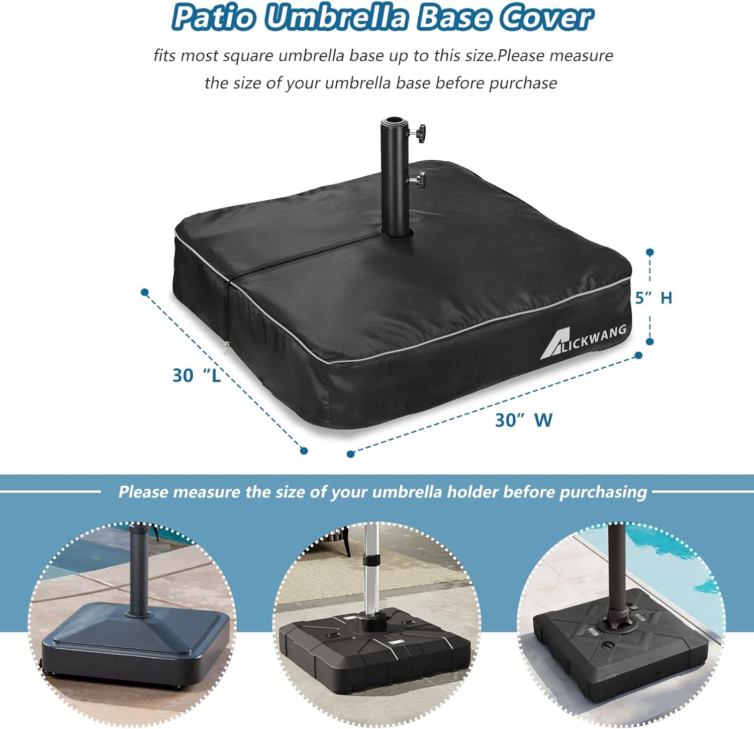 Patio Umbrella Base Cover,Heavy Duty 600D Waterproof Anti-UV Outdoor Square Umbrella Stand Base Covers,Cover Only.Black 30" L x 30" W x 6" H