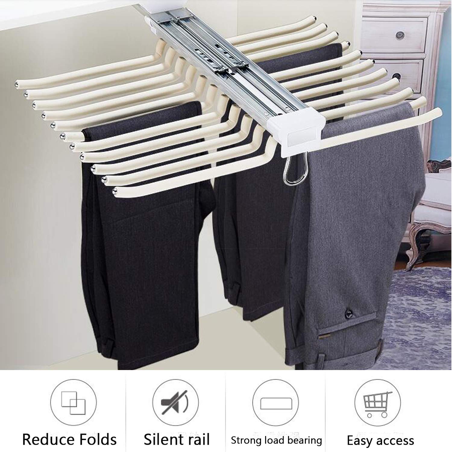 Buy MYOYAY Pull Out Trousers Rack 22 Arms Steel Pull Out Pants Rack
