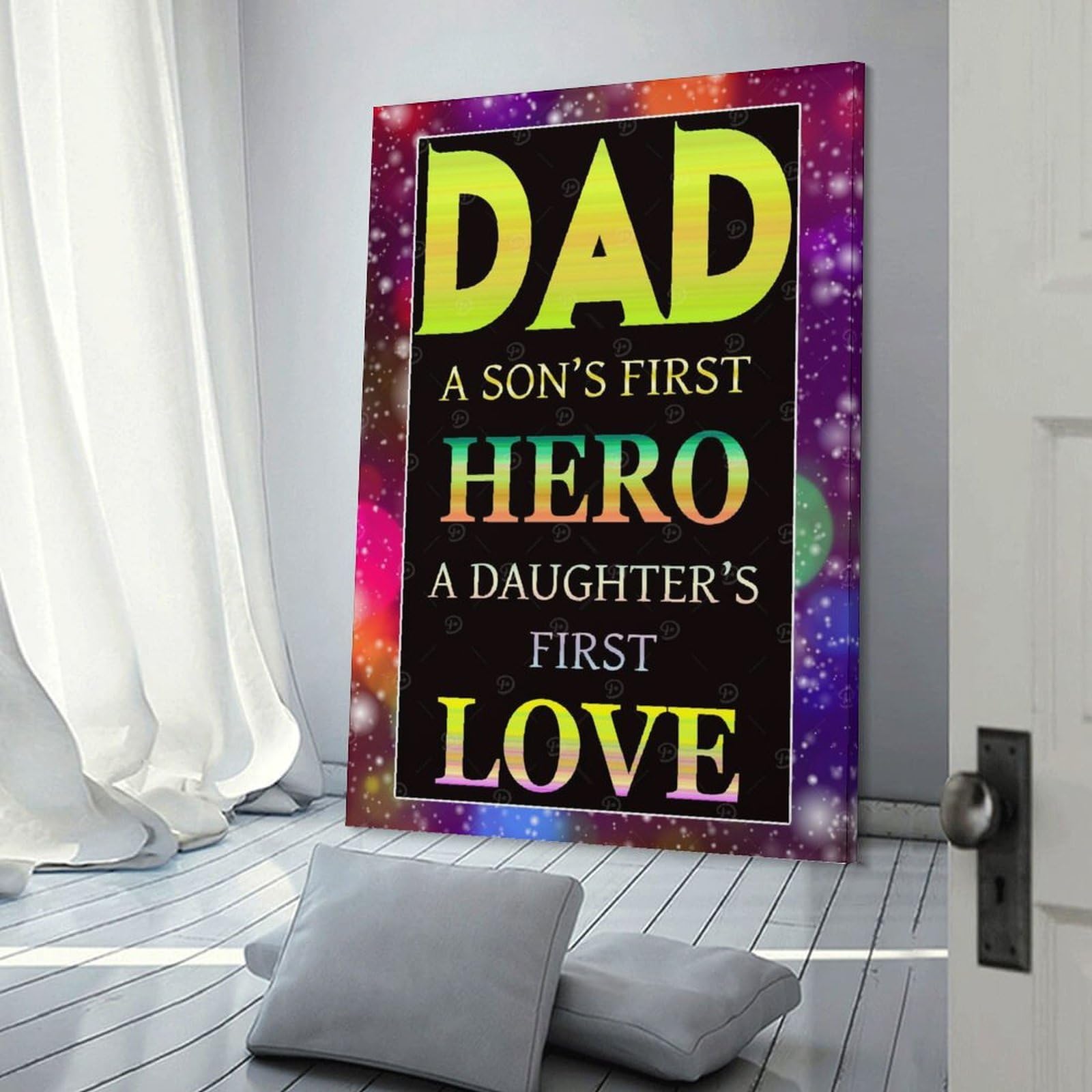 Junmoney Happy Fathers Day Canvas Wall Picture 08x12inch(20x30cm), for Entryway, Lounge Links Or Small Walls, Decorative Canvas Styling for Entry Areas