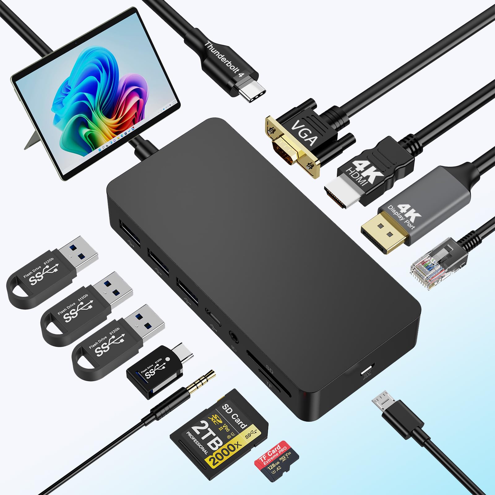 Microsoft USB-C Surface Dock Triple Display (4K DP+HDMI+VGA), 12 w 1-USB-C-Surface-Pro stacja dokująca z Gigabit Ethernet, wyświetlacz 4K HDMI-VGA-DP, 3 x USB 3.0, wyjście audio, 100 W PD, gniazdo