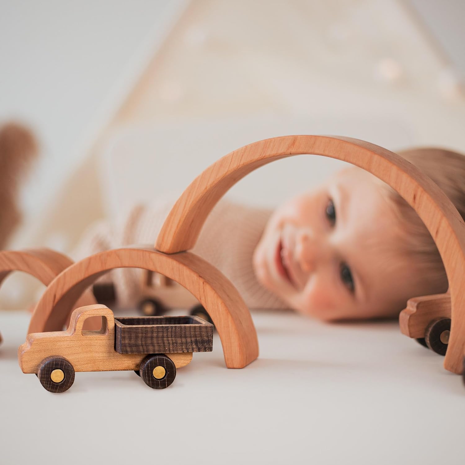 BUSY PUZZLE Wooden Toy Car and Truck Set Montessori Toys for Toddlers Handmade from Natural Wood Gift for Boys and Girls