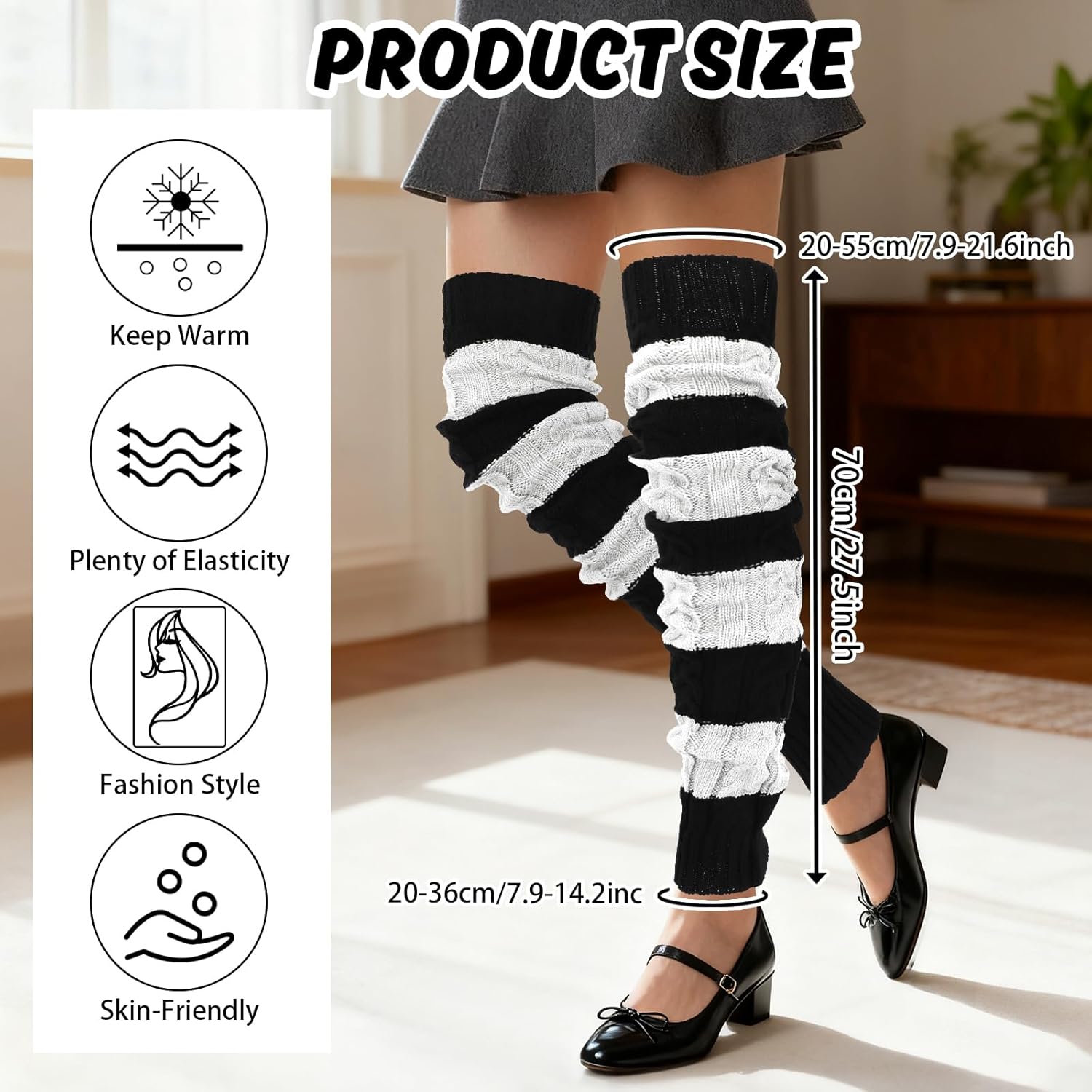 XEPST Leg Warmers for Women, Women's Cable Knit Over the Knee High Boot Winter Socks Long Warm Leg Warmers Soft Thick Thigh High Footless Socks, 70 cm - Image 4