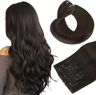 HOTBANANA 120g Dark Brown Clip-In Human Hair Extensions 18" Straight Remy Hair 7pcs Set - Natural Volume & Length