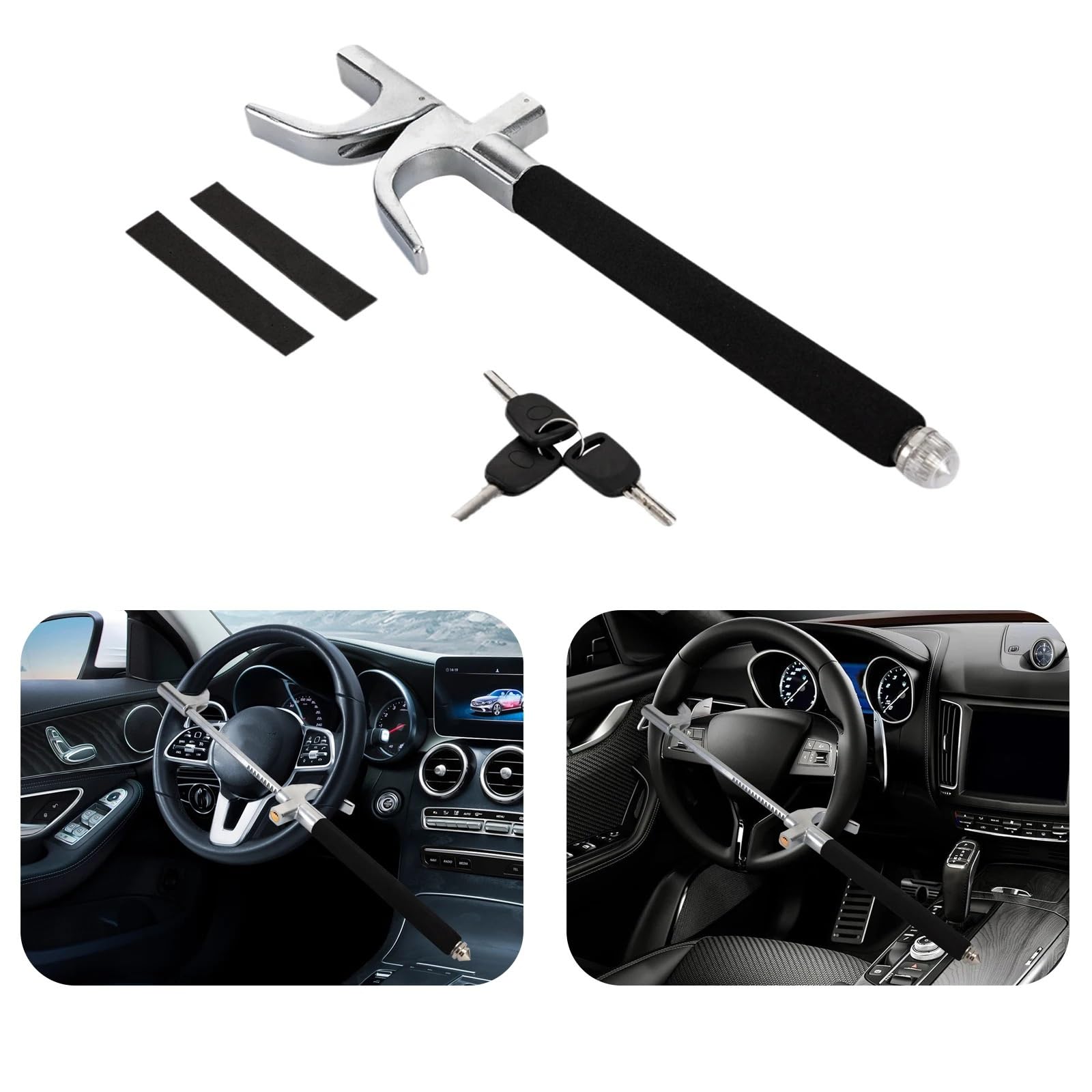 Antivols de voiture Dispositif de sécurité antivol rétractable pour voiture, verrouillage du volant, avec Double crochet et longueur réglable Bloque Ceinture