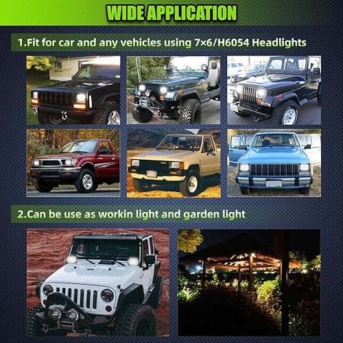 Miniatura 7 de 2 faros delanteros 7x6 5x7 H6054 de haz alto y bajo sellado, DOT 120W 8400LM compatibles con Cherokee XJ Wrangler YJ Comanche MJ GMC Savana Safari