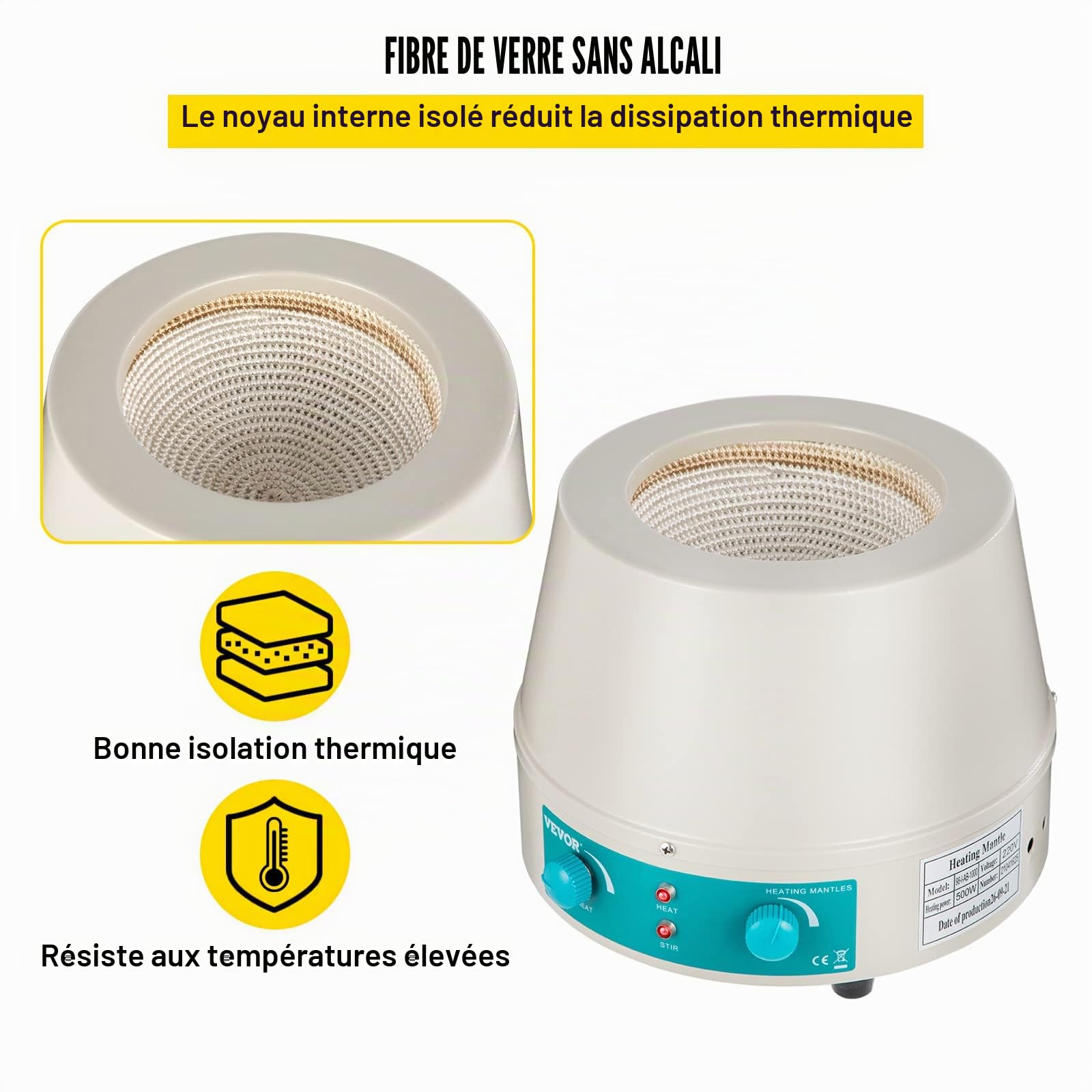 VEVOR Agitateur Magnétique 1000ML Manteau Chauffant 350W Manteau Chauffant Agitateur Affichage Numérique pour flacon à fond rond