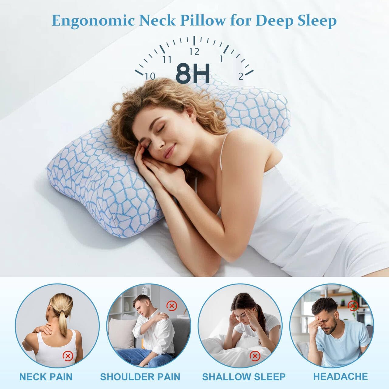 Memory Foam Side Sleeper Pillow for Neck and Shoulder Painf,Cervical Support,Queen Size Cooling Contour Pillow with Dual-Height, Orthopedic Ergonomic for Side, Back, Stomach Sleeper - Image 6