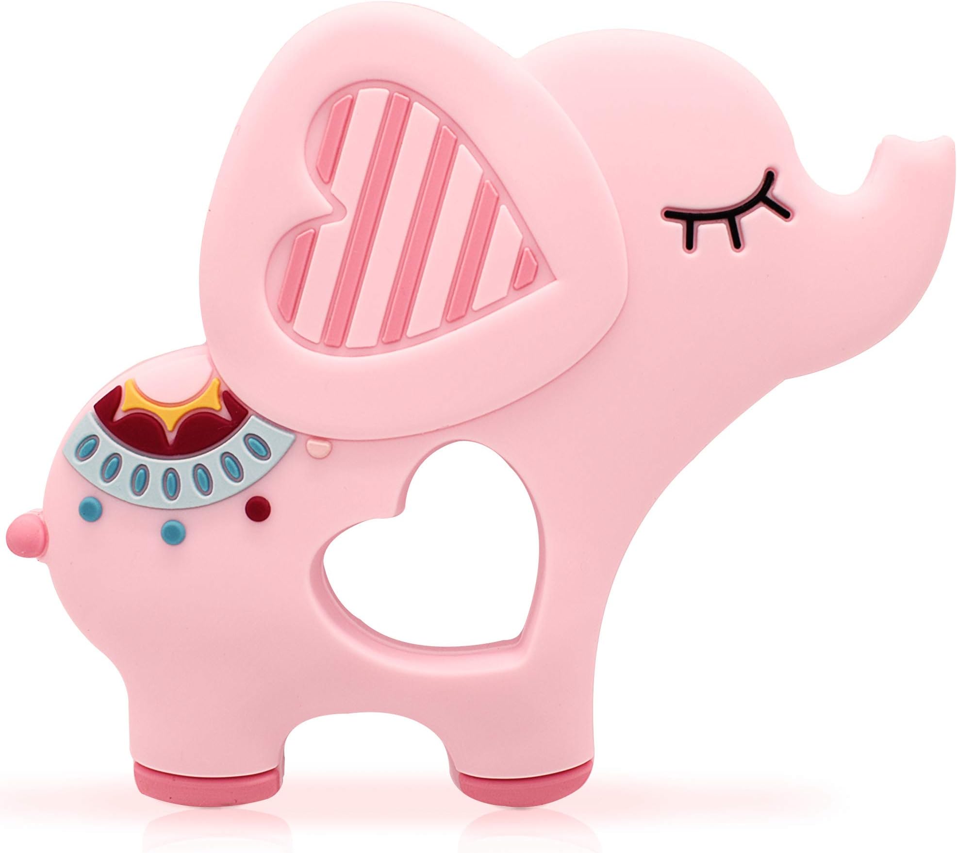 Bigspinach Soft Pink Elephant Teether Toy for Babies 3-6/6-12 Months Silicone Teething Toy Gift for Girls Gum Massager Anxiety Relief Items