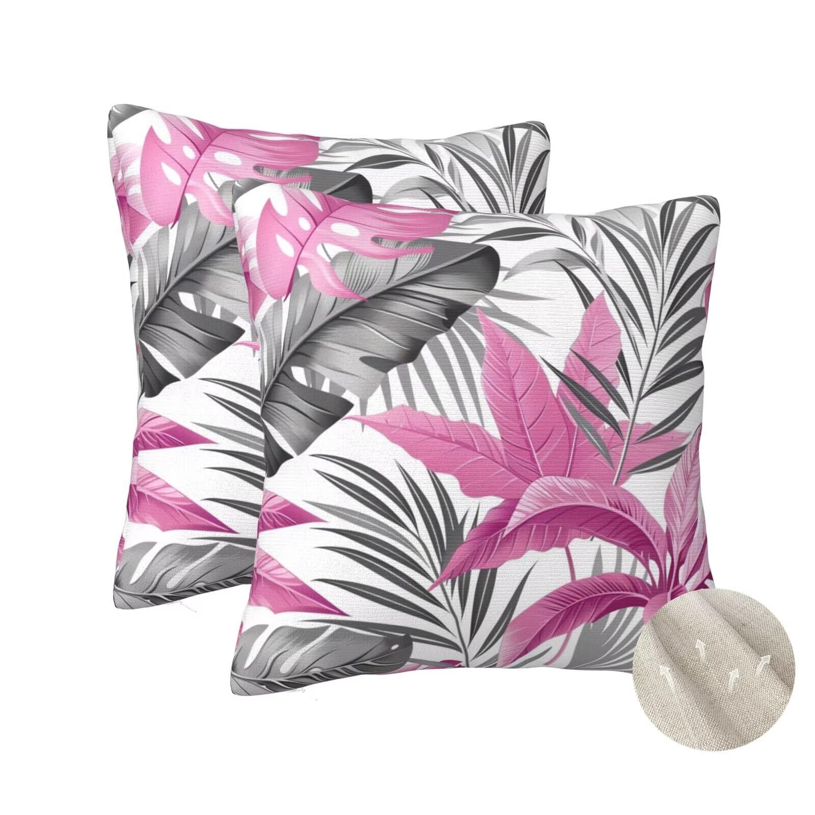 Housse coussin 50x50 cm violette plantes tropicales lot de 2