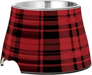 Stainless Steel Elevated Dog Bowls, Buffalo Plaid Non-Skid Spill-Proof Pet Bowl for Food & Water, Wide Anti Vomit Dishwasher Safe Pet Feeder for Small Medium Large Dog, Cat, Kitten