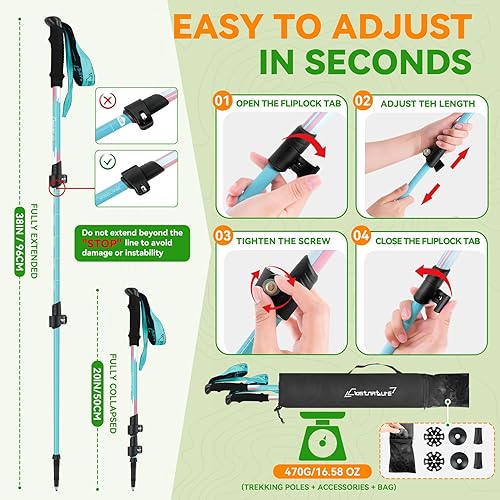 Miniatura 2 de Clostnature Bastones de senderismo para niños, bastones de senderismo plegables y ligeros, paquete de 2 bastones de aluminio para niños,