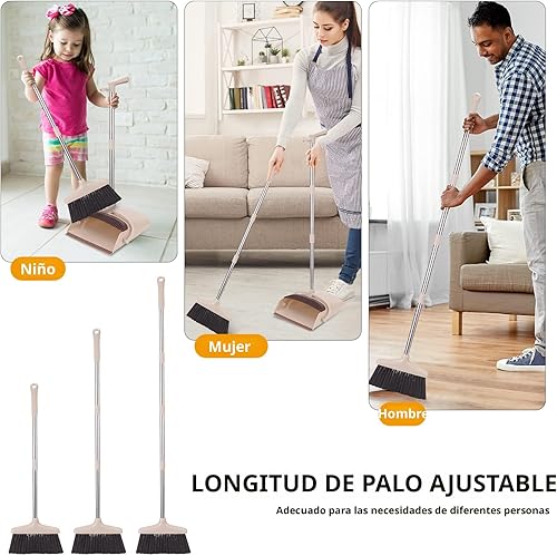 Miniatura 4 de XXXFLOWER Juego de escoba y recogedor con mango largo, postes de acero inoxidable ligeros con escoba combinado para el hogar, cocina, oficina, pelo