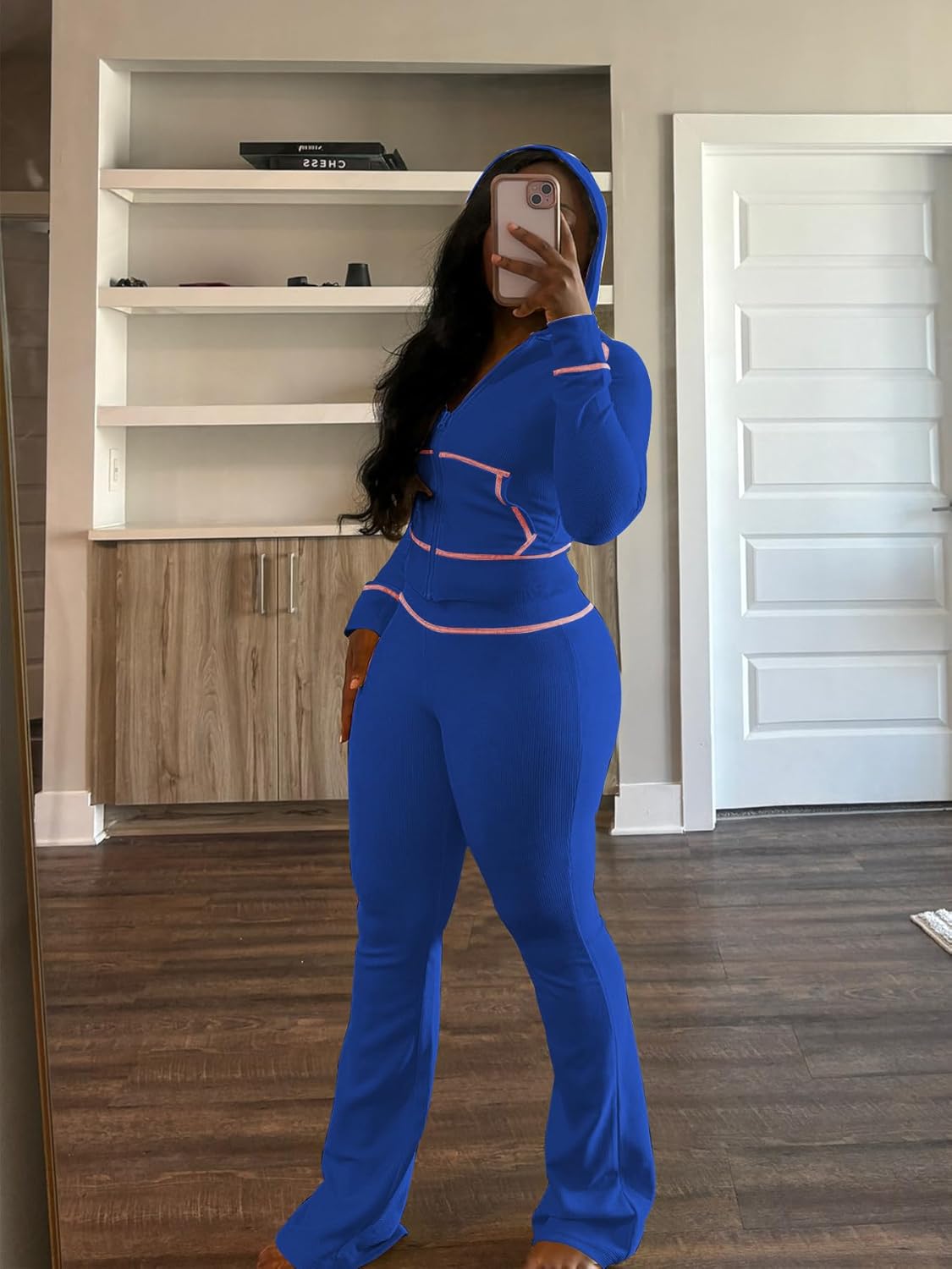 Mrskoala Womens Outfit 2 Piece Lounge Hoodie Flare Pant Sets Tracksuit - Image 3