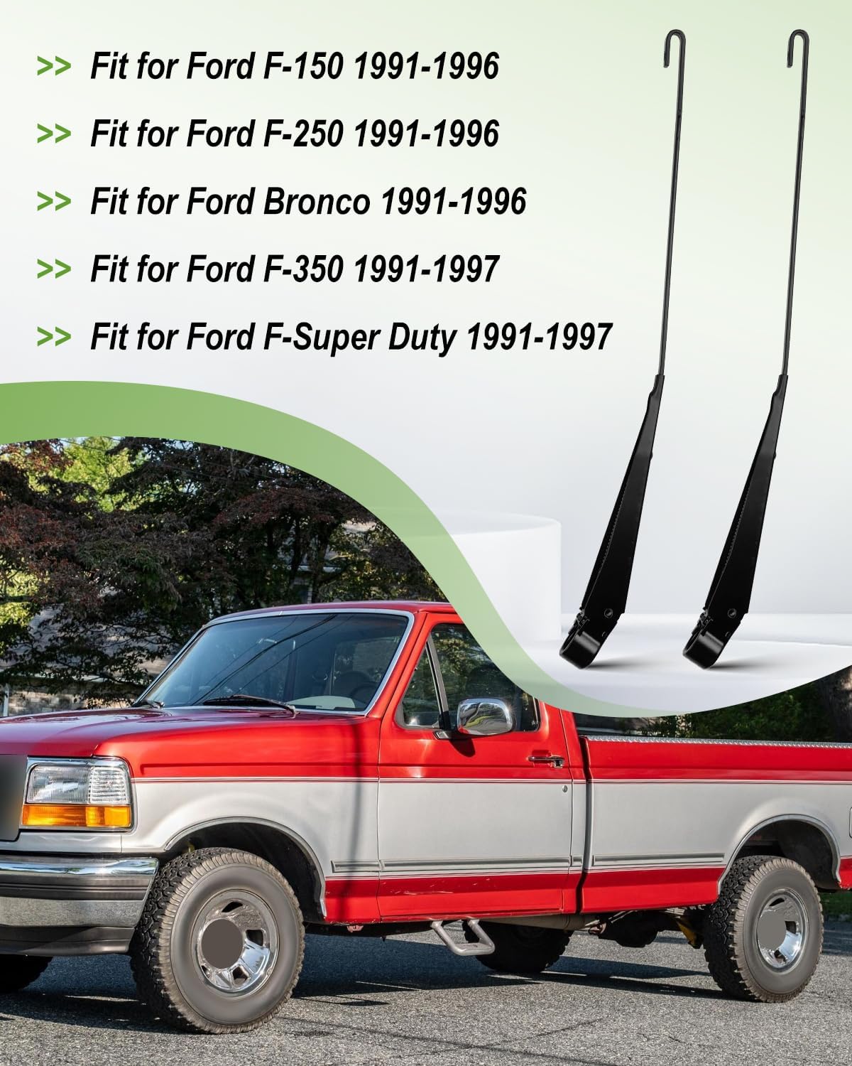 F1TZ17526AA Windshield Wiper Arm Fit for Ford F-150/ F-250/ Bronco/F-350/ Super Duty 1991-1997, Replacement Part Number F4TZ17526A