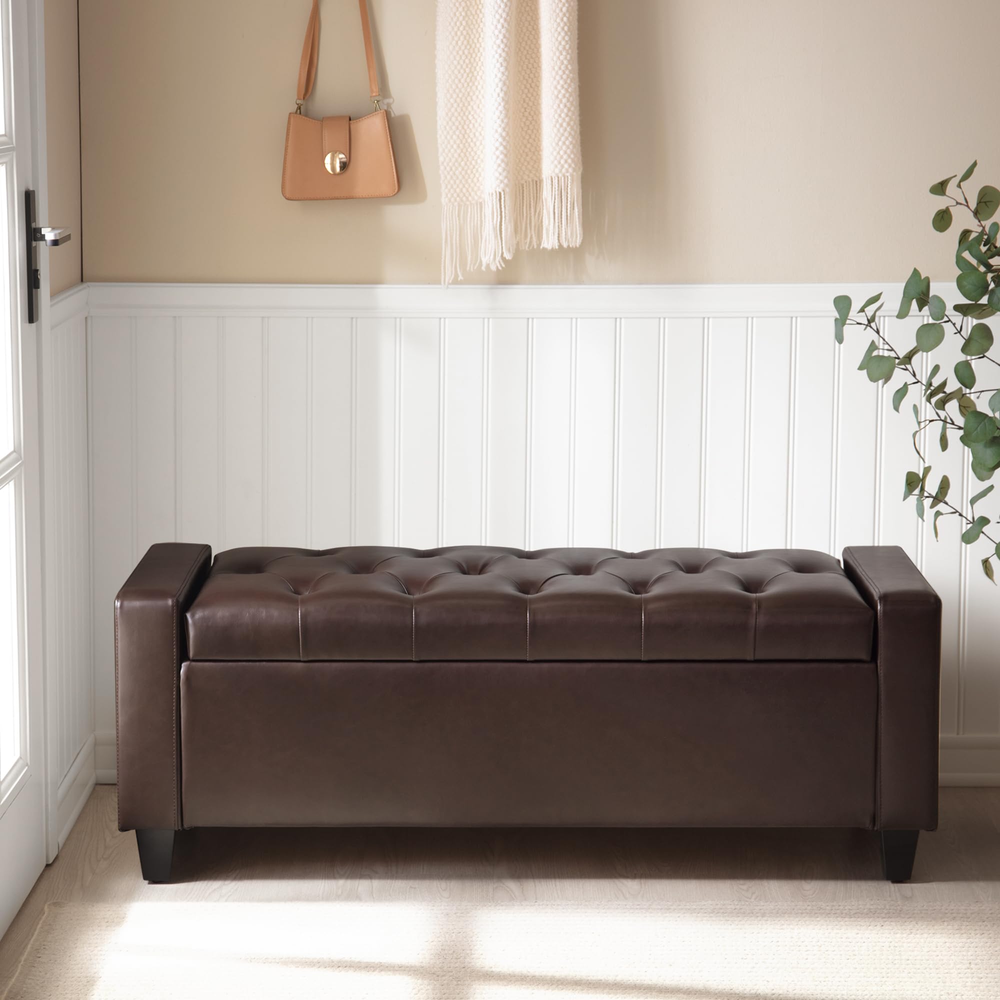 Faux Leather Storage Ottoman - Beige