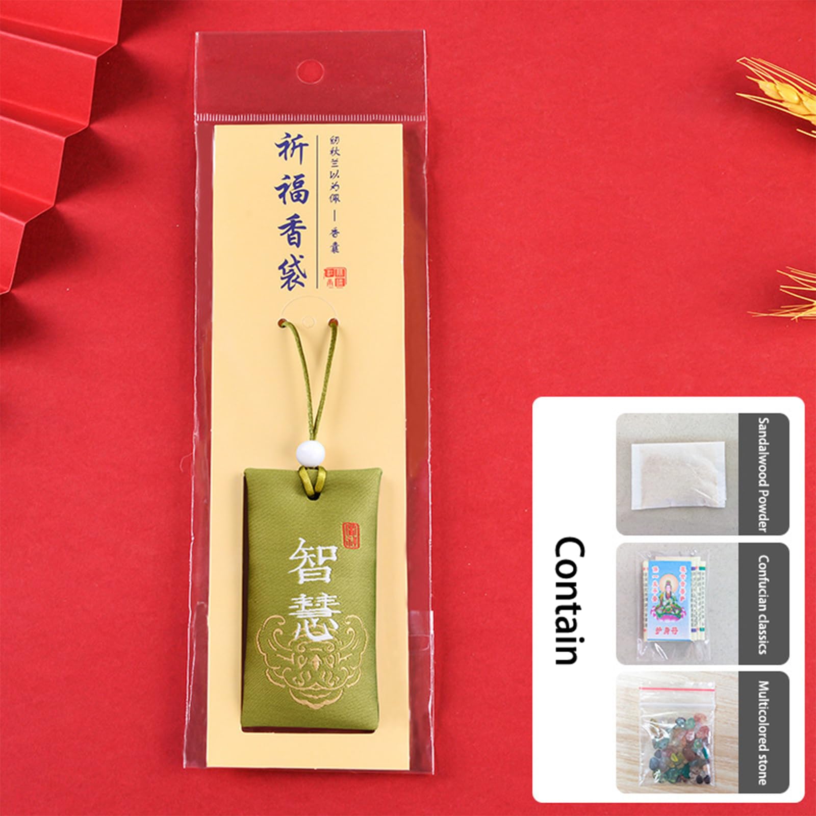 Tiuyii Green Spiritual Salt With Sachet Buddhist Spiritual Salt Pouch Necklace Blessing Lucky Bag Amulet Blessing Sachets Pendant