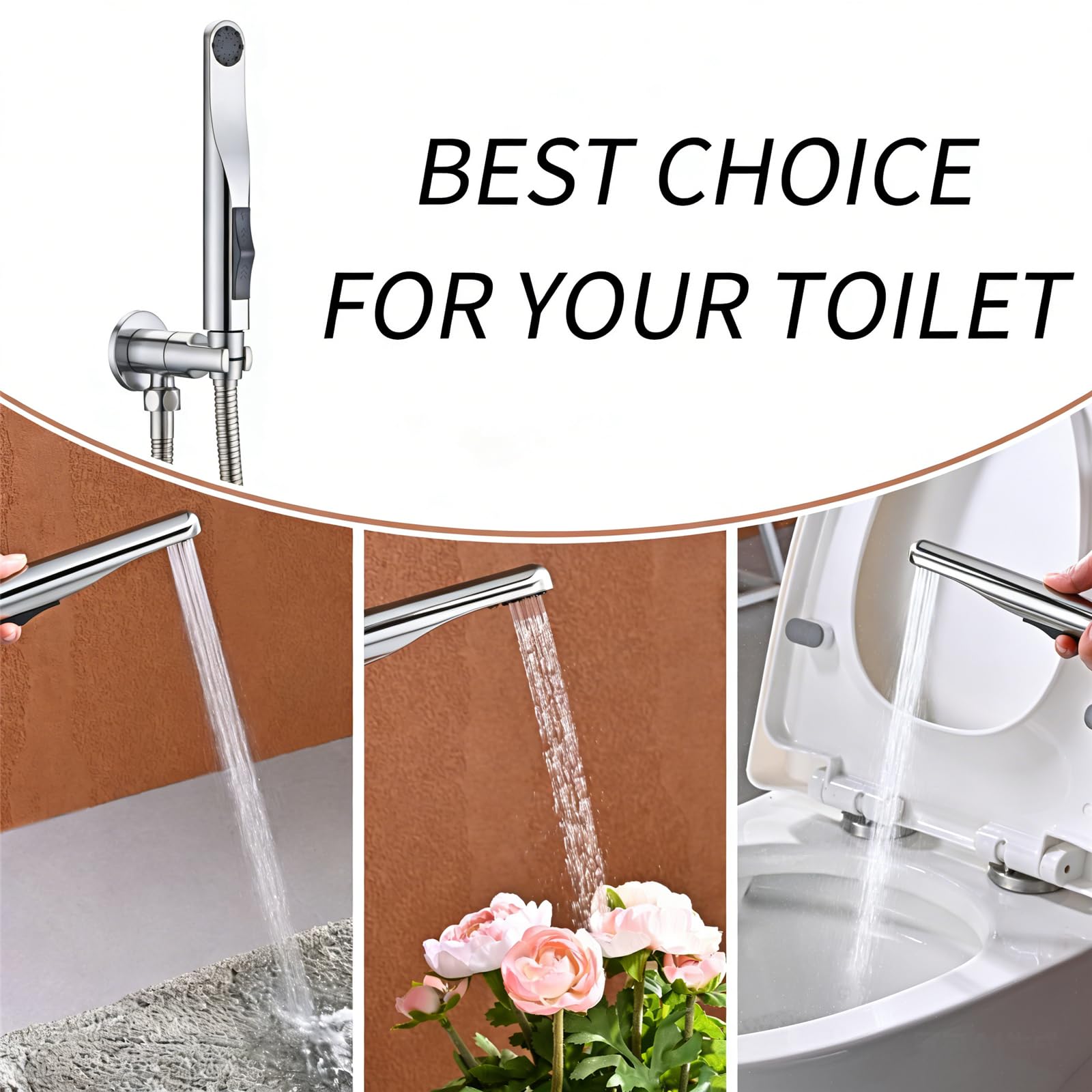 Ducha Higienica para Wc Bidet, 2 Modos Grifo Bidet para Wc, Manguera de Acero Inoxidable de 120 Cm con Ducha Inodoro, para Limpieza de Inodoros Higiene Personal de Mascotas (Cromo)