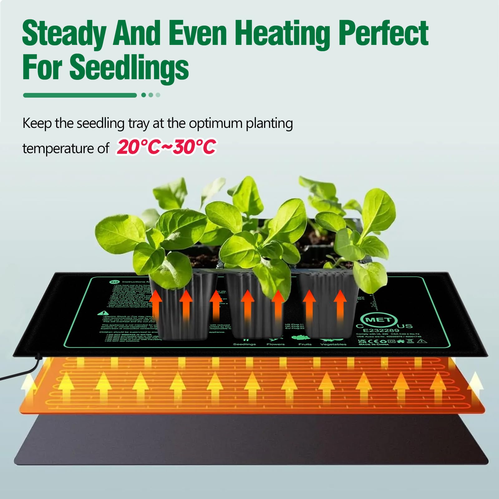 Estera TéRmica para Plantas con Termostato, 50W Alfombrilla Térmica para Plántulas, Acelera Germinación, Ignífugo, IP67 Impermeable, para Mascotas, Reptiles, Plántulas, 54 x 26 cm