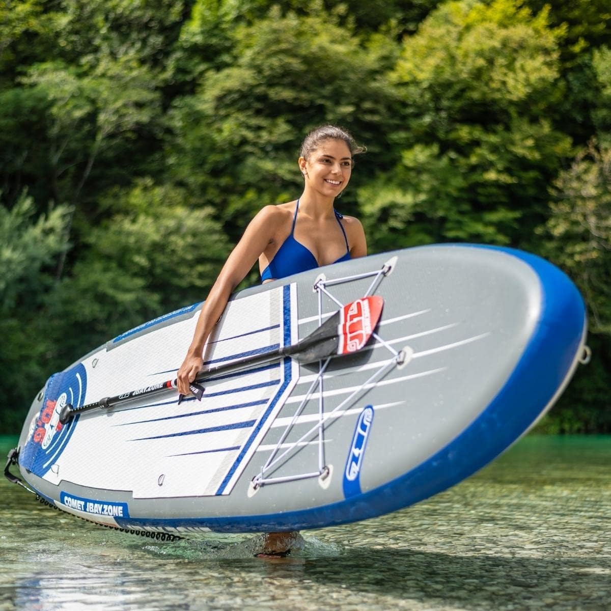 JBAY.ZONE Comet J2, Tavola Stand Up Paddle Gonfiabile Allround, Doppio Strato di PVC Fusion, Pompa a Doppia Azione, Pagaia Regolabile e Borsa Incluse, Fino a 145kg, 320x81x15 cm, Rail Termosaldato RRT