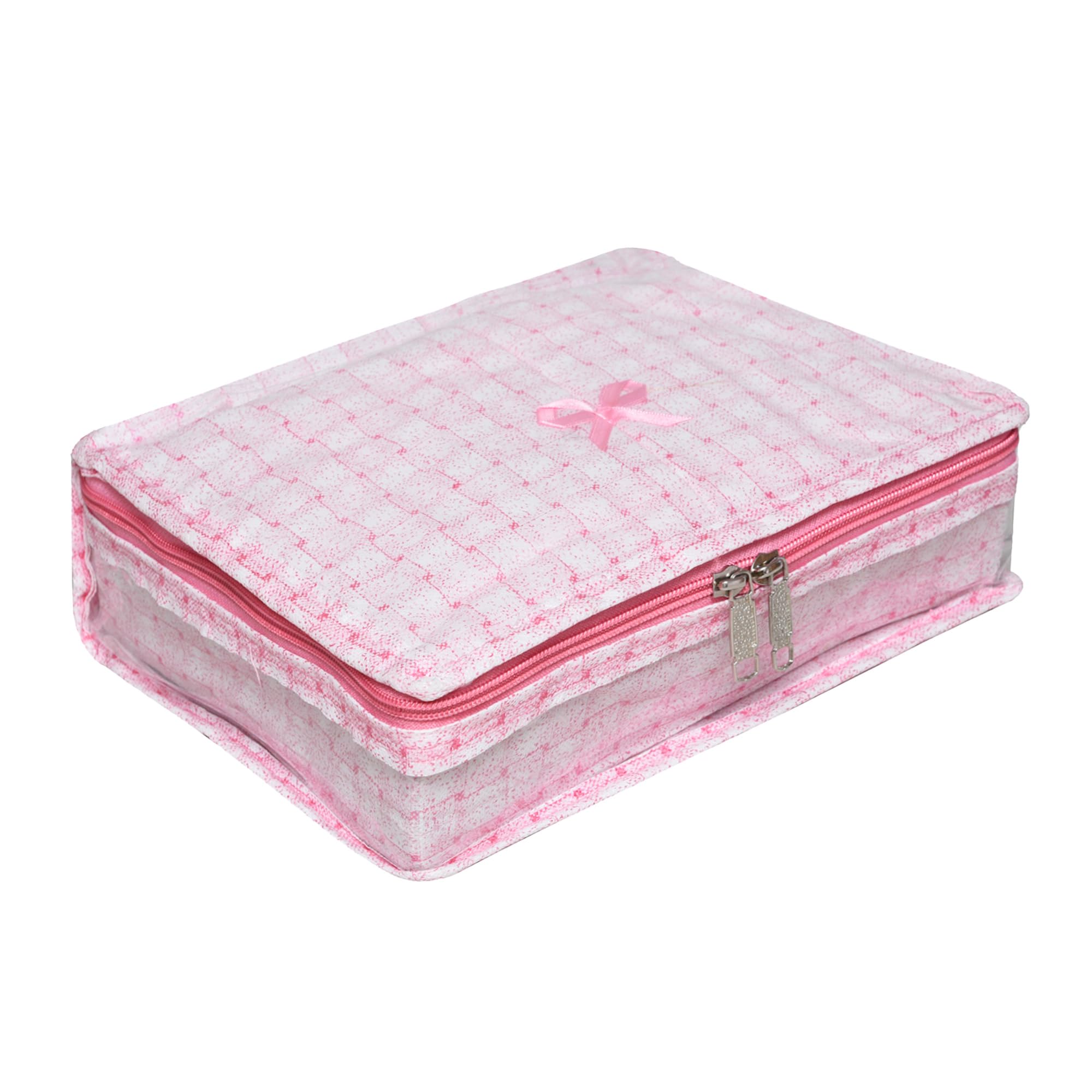 Makeup Storage Bag | Vanity Box for woman | Laminated Watch Organizer | Cosmetic Storage Kit | Locker Makeup Kit | 4 Pouches & 1 Bangle Rod | Check-Design | Pink-image-18