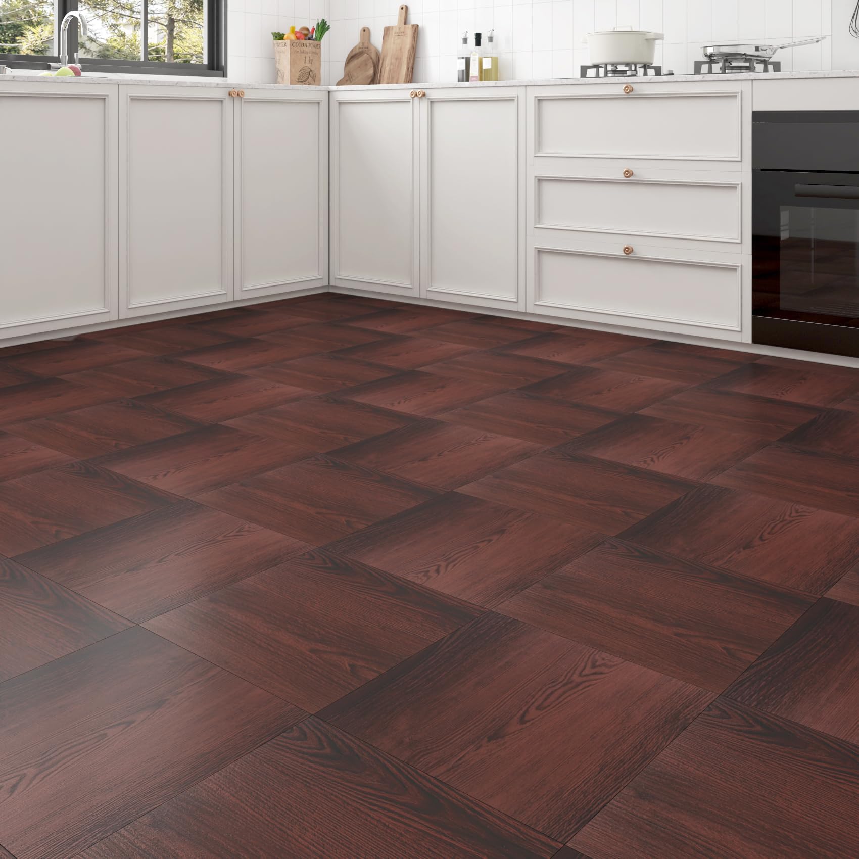 LaCheery Azulejos de madera sintética de 36 azulejos, despegar y pegar, impermeables, 12 x 12 pulgadas, despegar y pegar en tablones de cocina, azulejos autoadhesivos de vinilo para suelos de madera