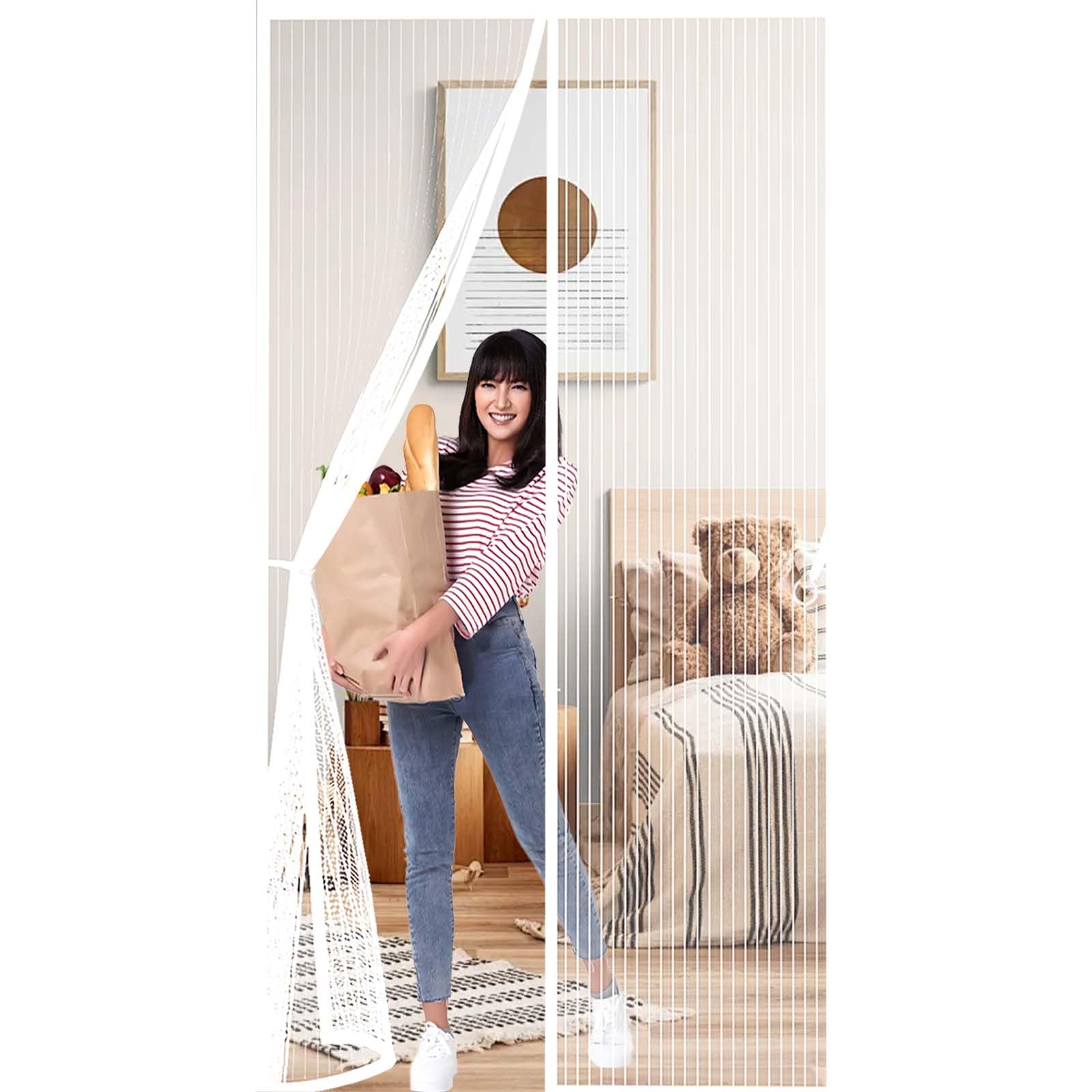 Feijdon White Fly Curtains 130X195cm(Widthxhigh) Durable, Keeps Bugs Out, Kid And Pet Friendly Screen Doors With Magnets Hundreds Of Sizes, Lets Fresh Air In,