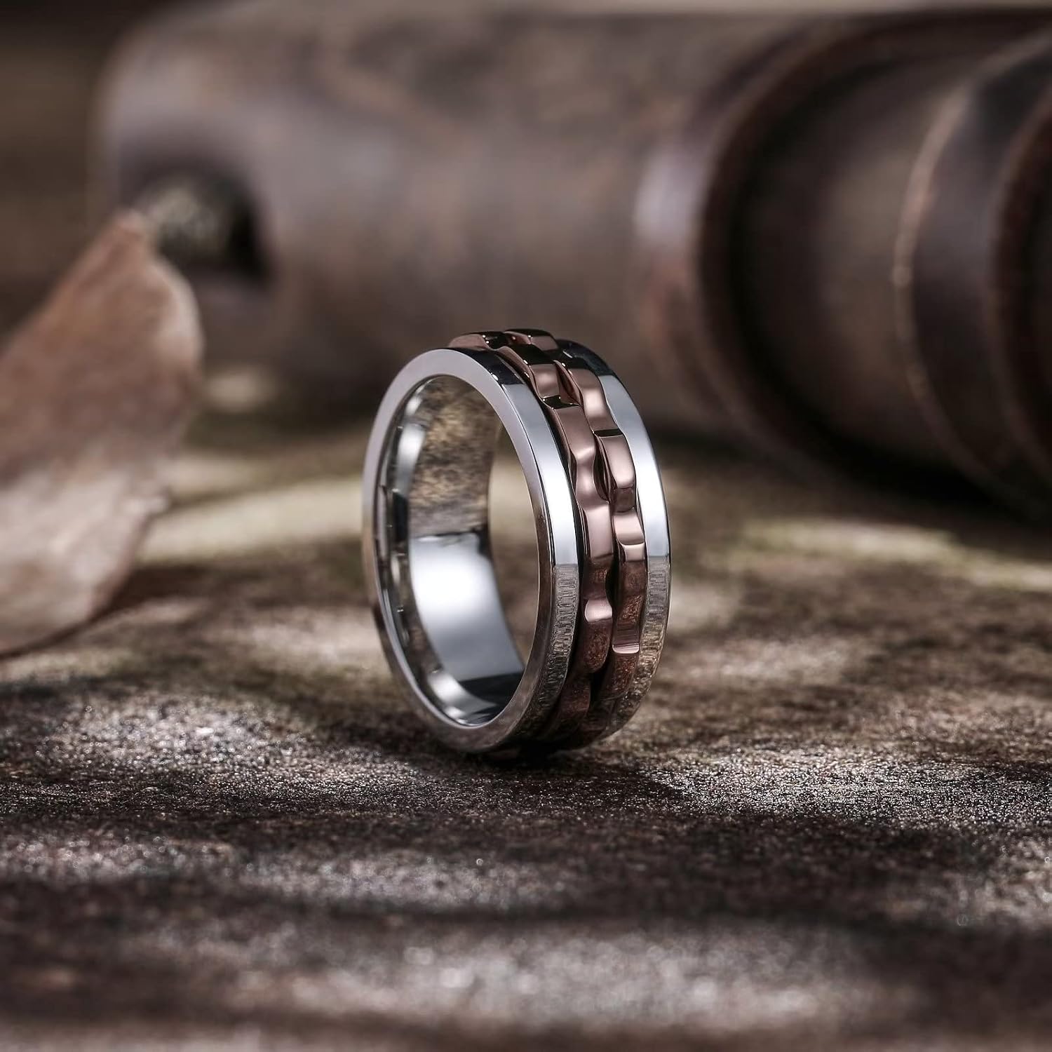 King Will 316L Stainless Steel Spinner Ring for Men-8mm Gear Fidget Spinner Ring, Anxiety Relief and Stress Free Wedding Band Comfort Fit