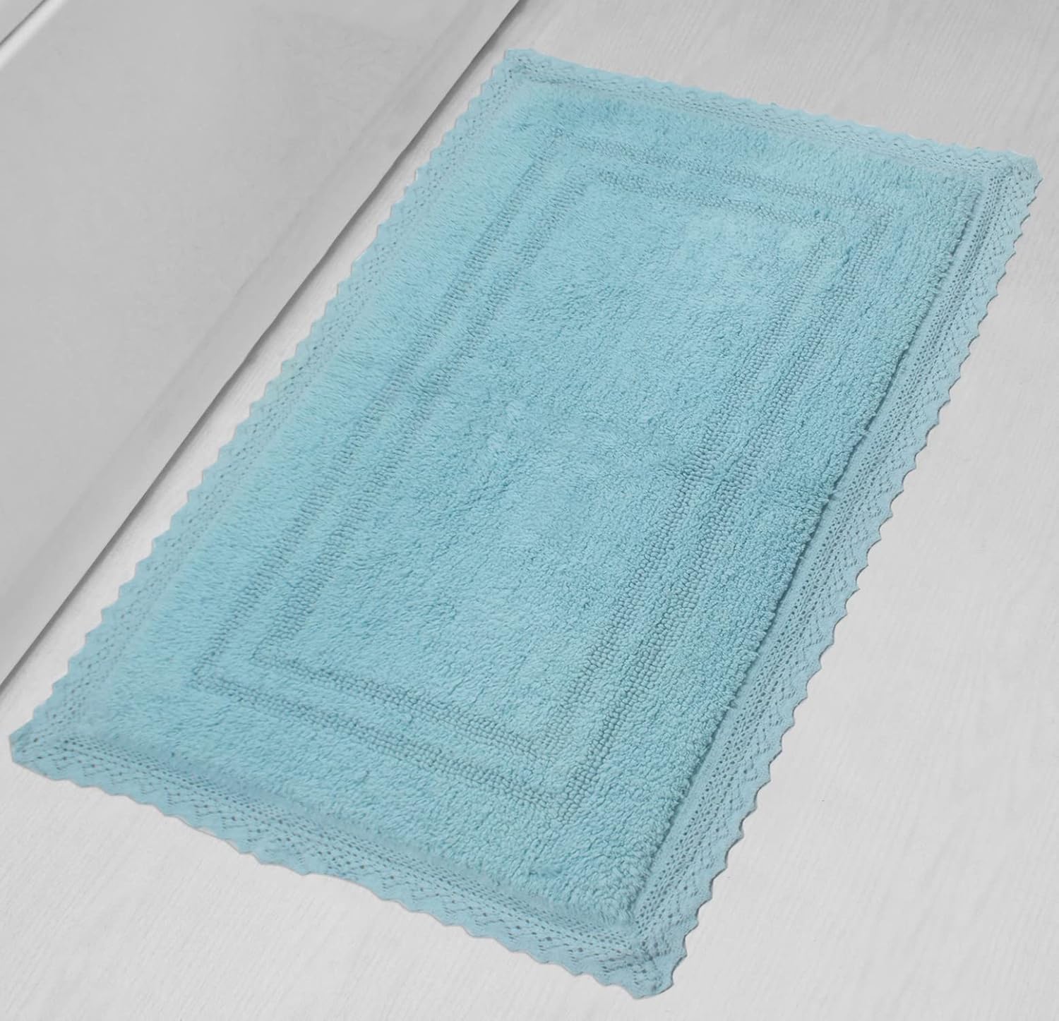 Home Weavers Opulent Reversible Bath Rug and Mat Set, 100% Cotton, Extra Soft and Absorbent, Washable Non-Slip Bathroom Décor, Rectangle 24"x40", Aqua