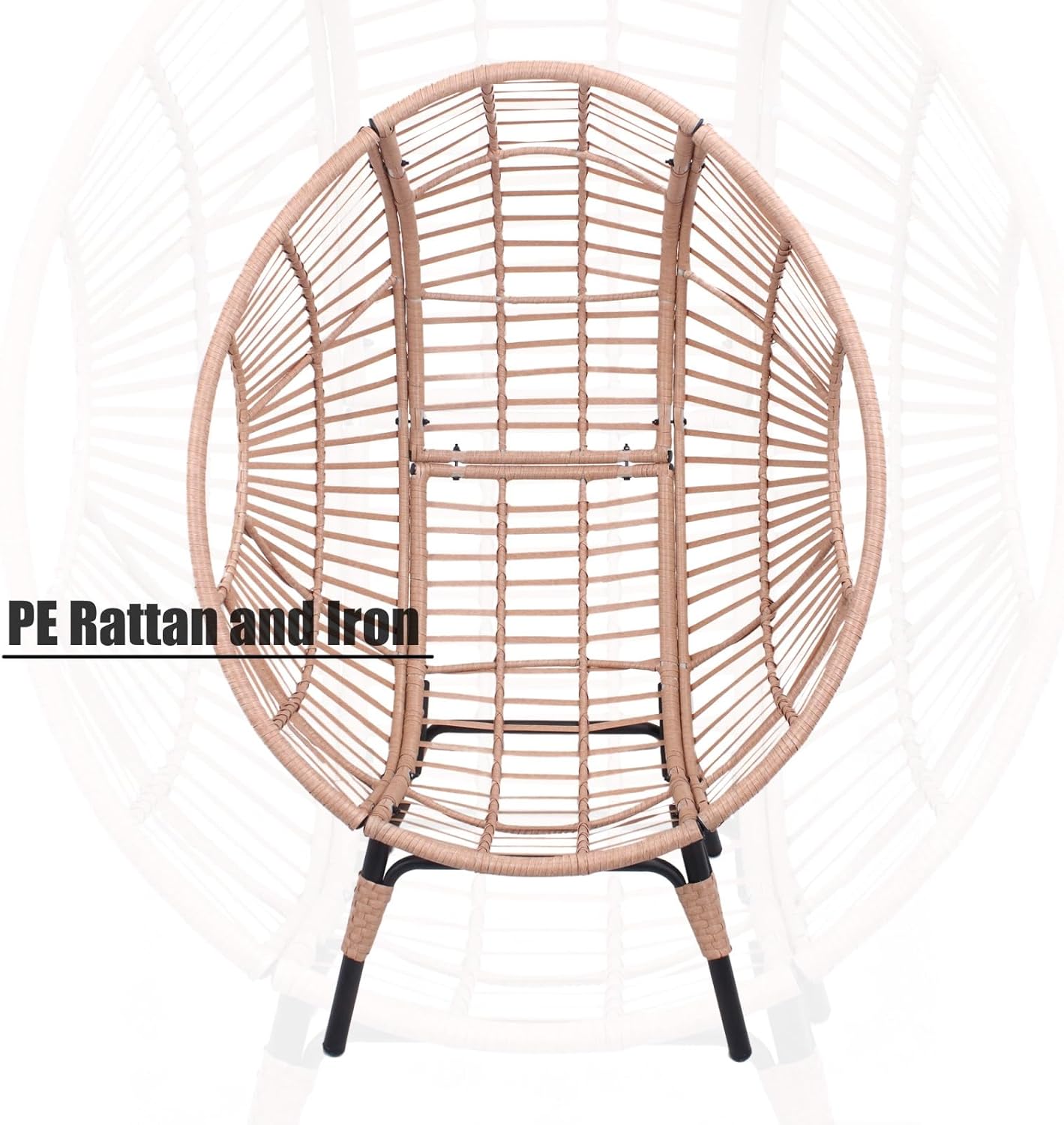 Balcony Chairs Egg Wicker Design, 400lbs Capacity, 8-Inch Soft Cushion, Indoor Outdoor Use(Natural)