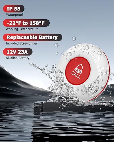 Miniatura 6 de CallToU Sistema de llamadas inalámbrico para cuidadores, localizador, sistema de botón de llamada con 5 botones de llamada impermeables y 1 receptor