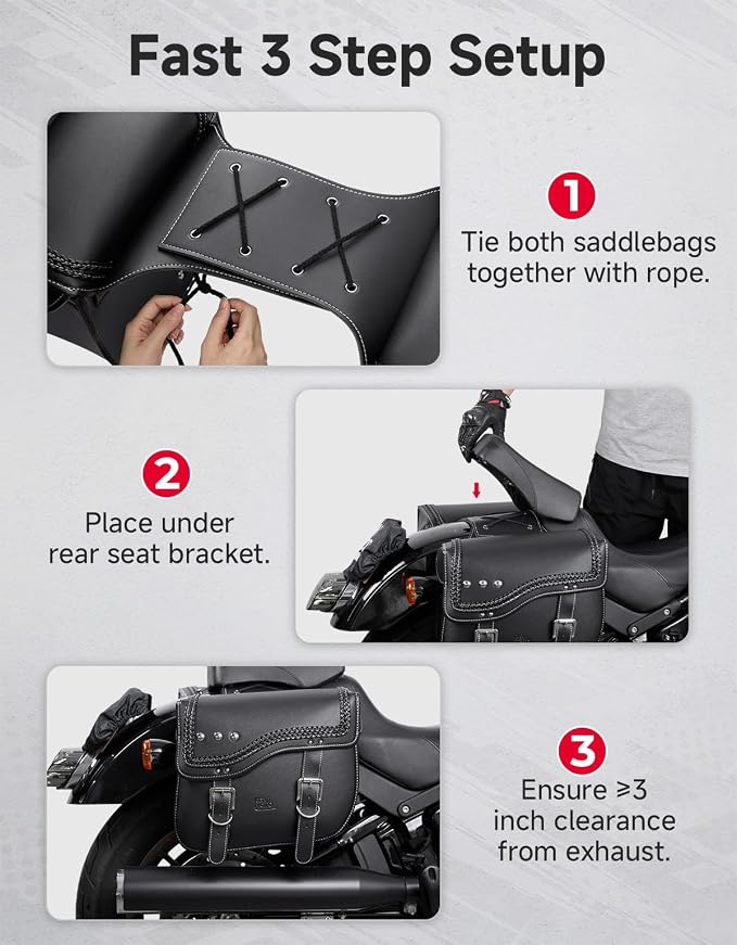 Alforjas para motocicleta KEMIMOTO 30L de cuero sintético negro miniatura 6