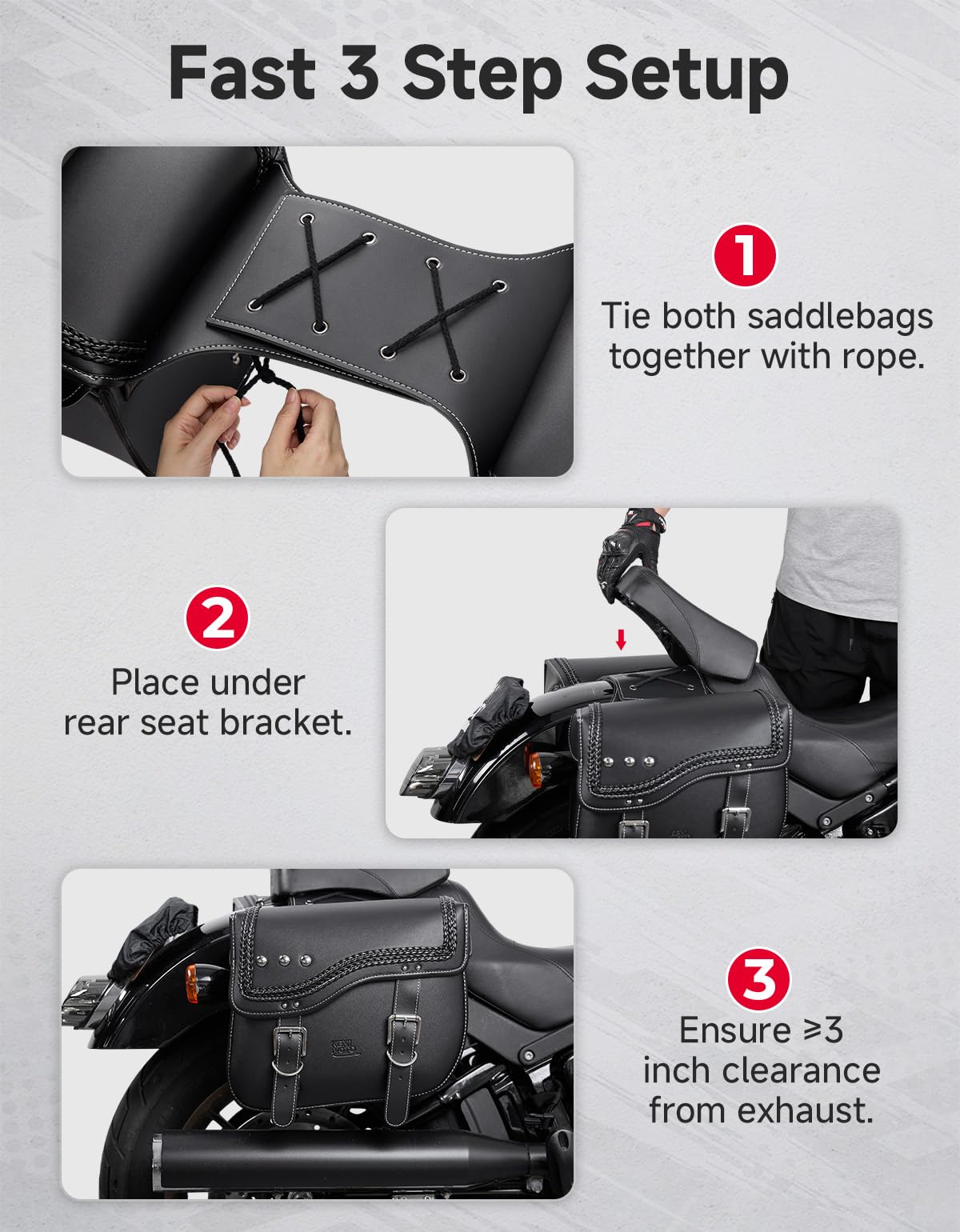kemimoto Borse Moto Borse Laterali In Pelle Sintetica 30L Doppia Cinghia Borchiata Borse da Sella per Sportster Softail Dyna V-Star Shadow