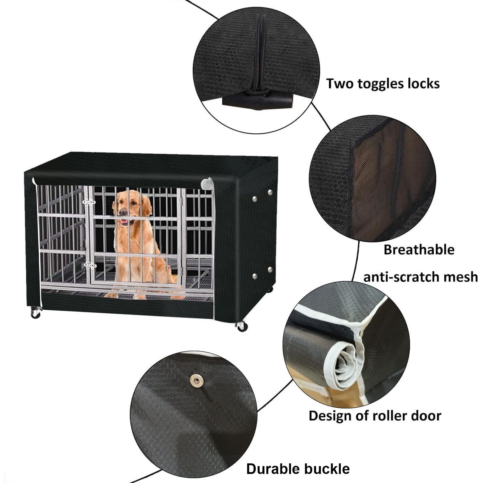 Hundekäfigabdeckung,Hundekäfig Abdeckung,Hundekäfig für Drinnen und Draußen,Abdeckung für Hundeboxen mit Doppeltür langlebig Winddicht,Hunde-Zubehör für Den Innen und Außenbereich