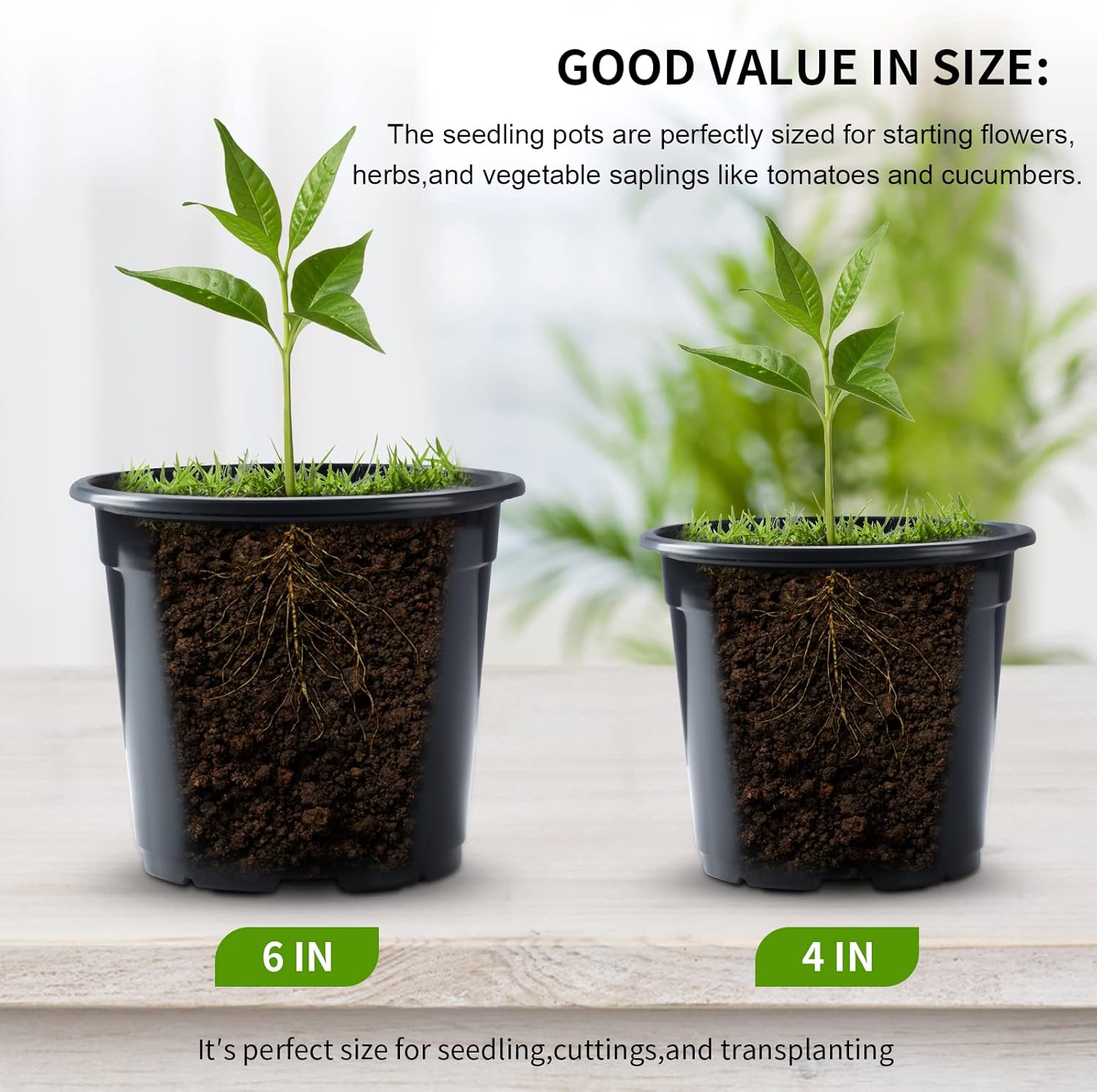 Oubest 50Pcs Nursery Pots Variety Pack Plastic Pots for Plants,Mix Sizes Seedling Pots with Drainage Holes Indoor Outdoor Flower Pots for Succulent Vegetable Herb