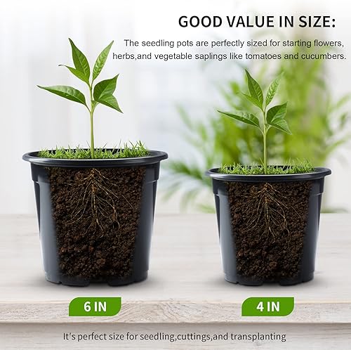 Miniatura 3 de Paquete variado de 50 macetas de plástico para plantas, macetas de plántulas de 5 pulgadas con agujeros de drenaje, macetas para interiores y