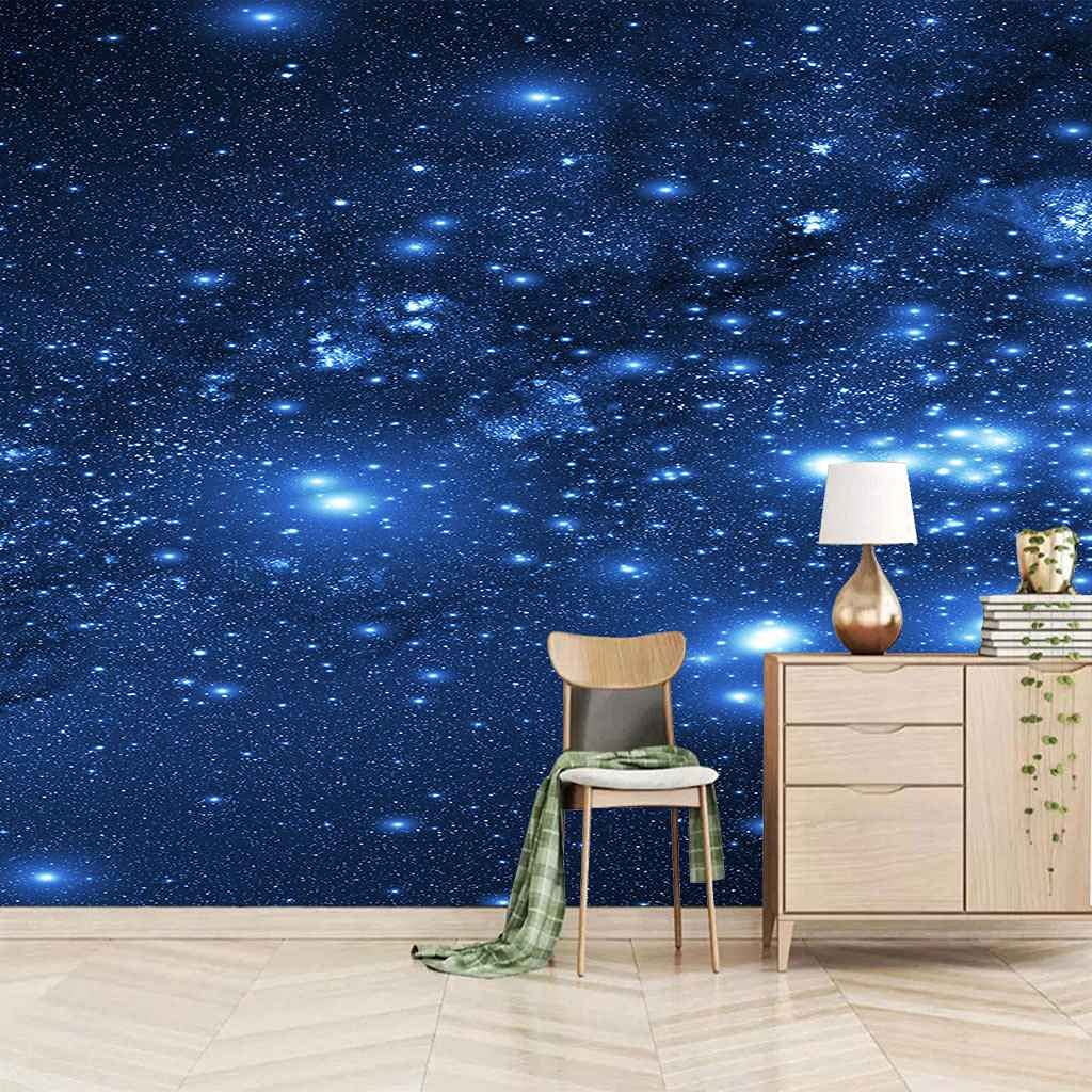 Papier Peint Panoramique Bleu pour Agrandir une Pièce Sombre avec Effet 3D