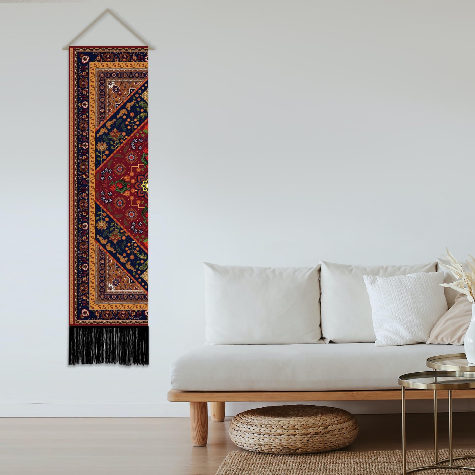 SUPERDANT Set di 2 arazzi verticali, 130 x 33 cm, stile bohémien, da appendere alla parete, stile retrò, stretti, per soggiorno, camera da letto, portico, grotta degli uomini, colorati