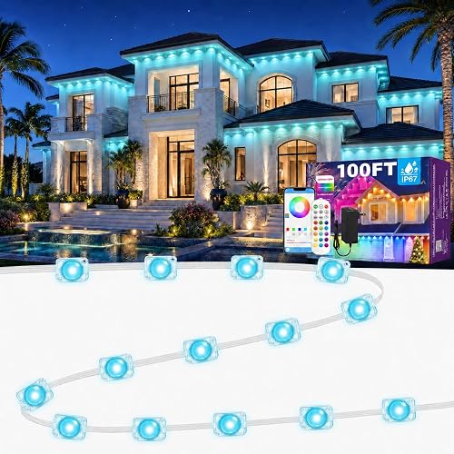 Permanent Outdoor Lights for Holidays Easter 100ft RGB House Light w/App & Remote Control Smart Rainbow LED IP67 Waterproof for New Year Christmas Roof Eaves Garden Décor All Year Around