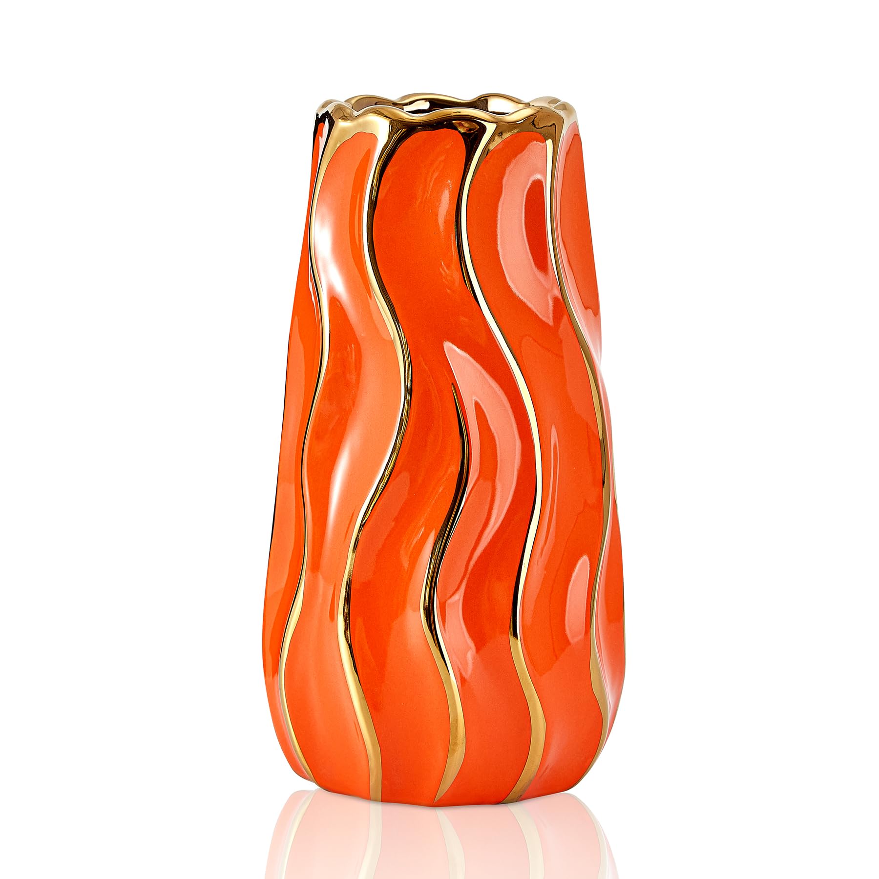 OTARTUCeramic Vase, White Vase for Home Decor,Decorative Flower Vase, Vertical Stripe Ceramic Vases for Home Décor, Bedroom, Office, Living Room, Bathroom, Tabletop Decor, Centerpiece (Orange)